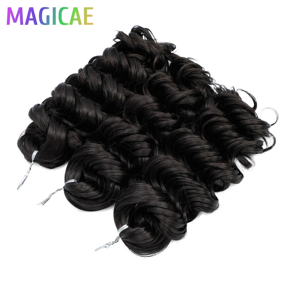 Magicae 3Pcs 16Inch Crochet Braids Loose Deep Ombre Brown 24J Blond Highlight T16A/56C Braiding High Temperature Synthetic Hair