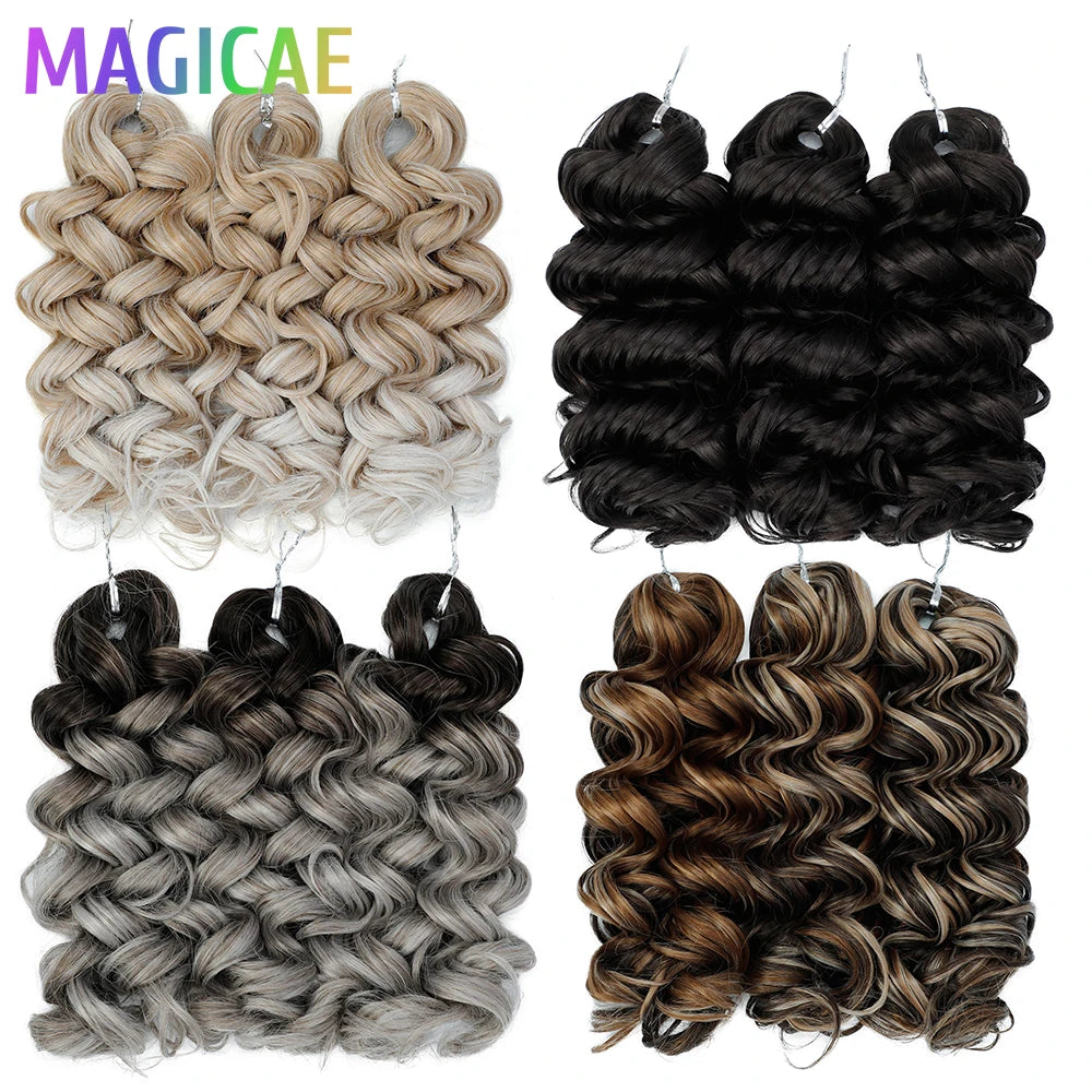 Magicae 3Pcs 16Inch Crochet Braids Loose Deep Ombre Brown 24J Blond Highlight T16A/56C Braiding High Temperature Synthetic Hair