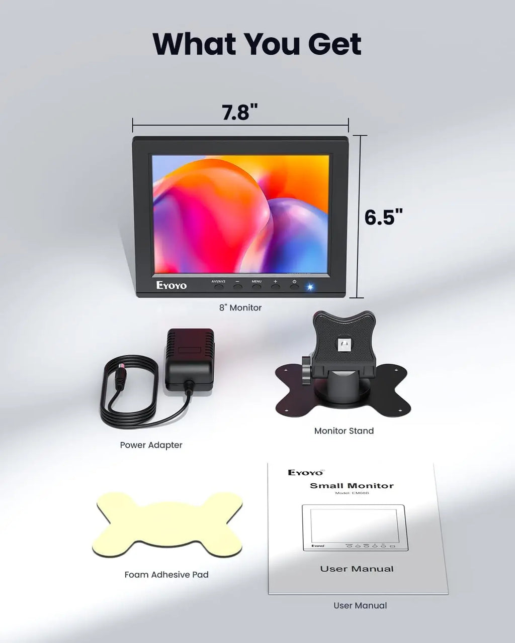 Eyoyo 8 Inches Security Camera Monitor, 1024×768 4:3 Mini LCD Screen CCTV Monitors Display with HDMI VGA BNC AV USB Port, Small Video Monitor for PC, NVR, Raspbery Pi, RV & Kitchen, Built-in Speakers