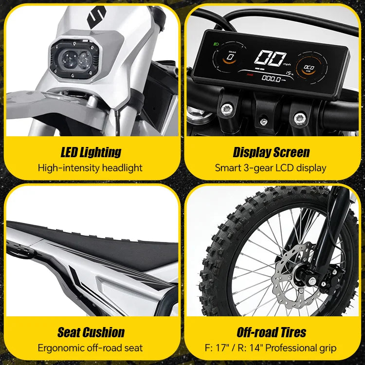 SYKERUNS X7 60V 5500W Electric Dirt Bike 27Ah Battery 70KM/H Off Road Electric Motorcycle 17/14" Hydraulic Disc Brakes