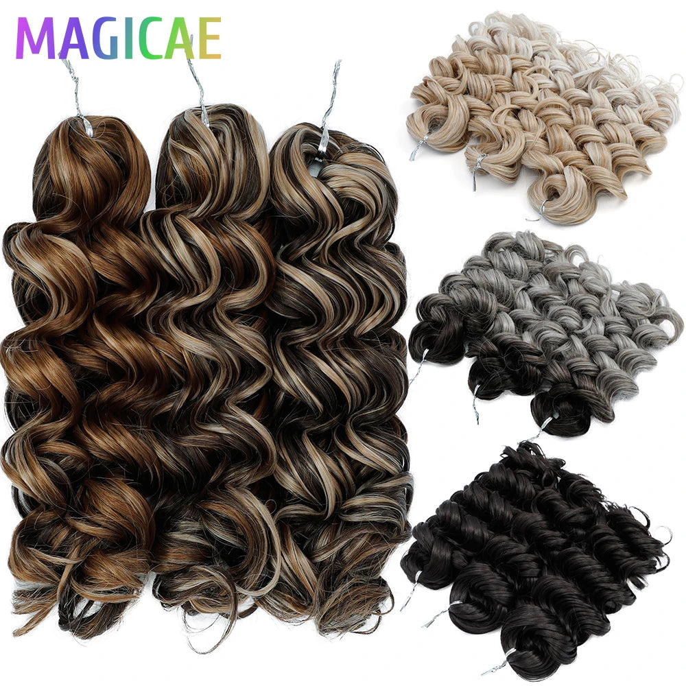 Magicae 3Pcs 16Inch Crochet Braids Loose Deep Ombre Brown 24J Blond Highlight T16A/56C Braiding High Temperature Synthetic Hair