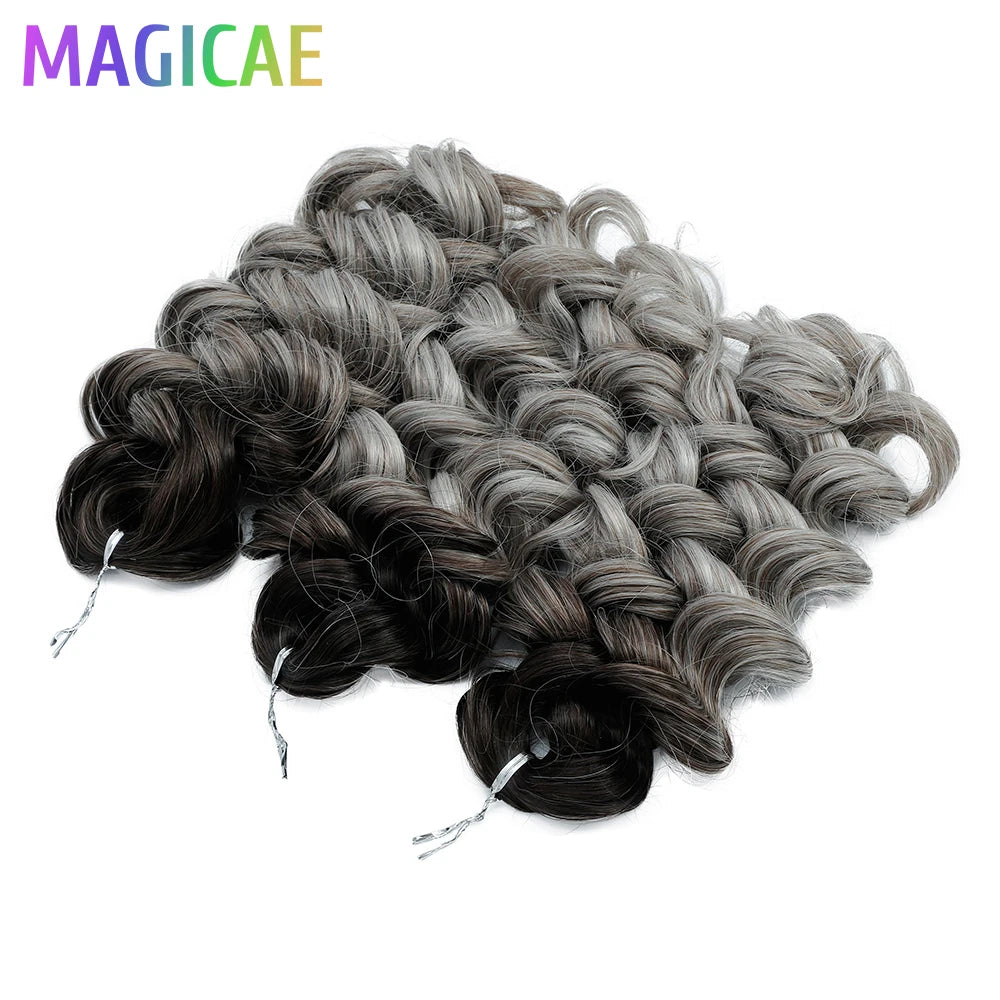 Magicae 3Pcs 16Inch Crochet Braids Loose Deep Ombre Brown 24J Blond Highlight T16A/56C Braiding High Temperature Synthetic Hair
