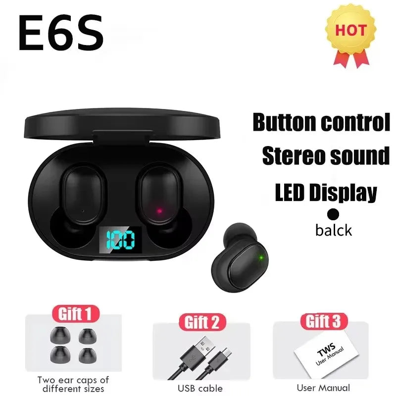 TWS E6S Fone Bluetooth Earphones Wireless Bluetooth Microphone Headphones