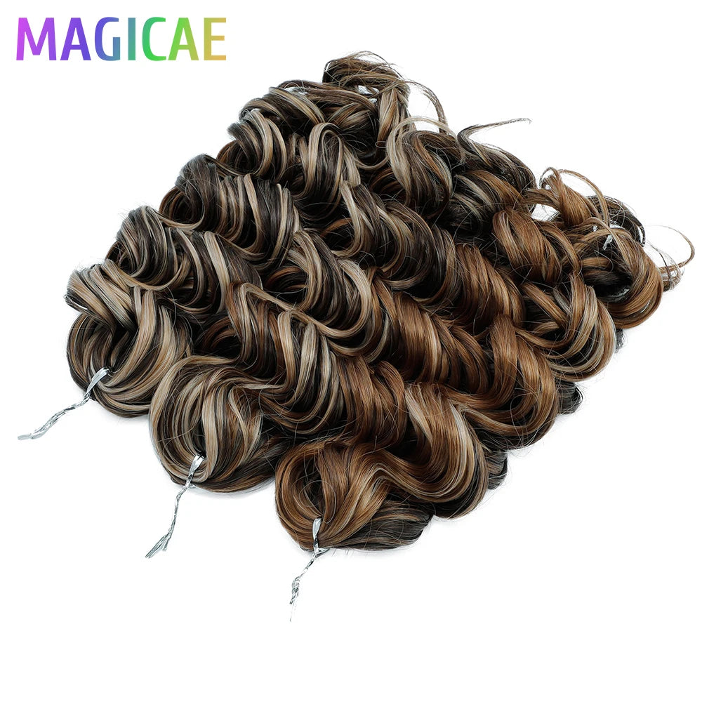 Magicae 3Pcs 16Inch Crochet Braids Loose Deep Ombre Brown 24J Blond Highlight T16A/56C Braiding High Temperature Synthetic Hair