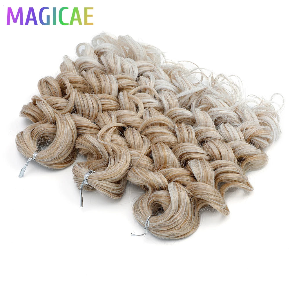 Magicae 3Pcs 16Inch Crochet Braids Loose Deep Ombre Brown 24J Blond Highlight T16A/56C Braiding High Temperature Synthetic Hair