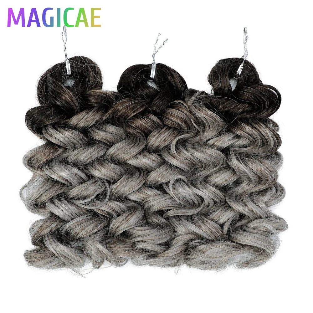 Magicae 3Pcs 16Inch Crochet Braids Loose Deep Ombre Brown 24J Blond Highlight T16A/56C Braiding High Temperature Synthetic Hair