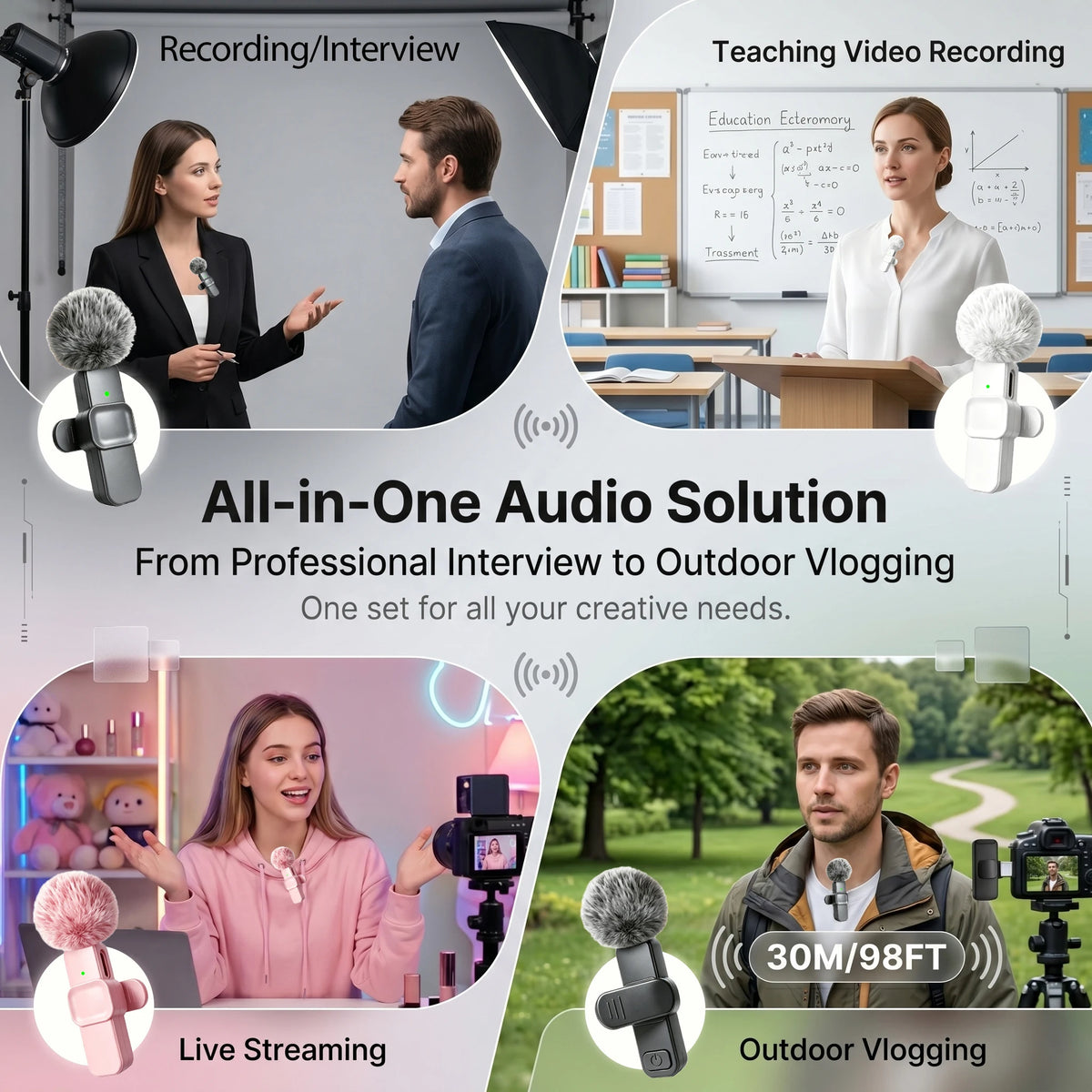 Type-C Port Wireless Lavalier Microphone with Noise Reduction, Windproof Cover for Video Recording Interview Live Streaming Vlog