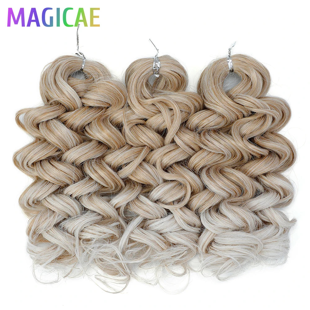 Magicae 3Pcs 16Inch Crochet Braids Loose Deep Ombre Brown 24J Blond Highlight T16A/56C Braiding High Temperature Synthetic Hair