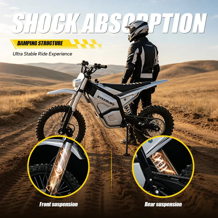 SYKERUNS X7 60V 5500W Electric Dirt Bike 27Ah Battery 70KM/H Off Road Electric Motorcycle 17/14" Hydraulic Disc Brakes