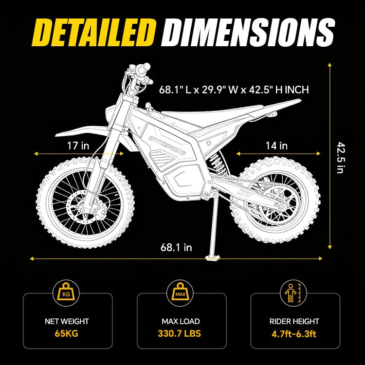 SYKERUNS X7 60V 5500W Electric Dirt Bike 27Ah Battery 70KM/H Off Road Electric Motorcycle 17/14" Hydraulic Disc Brakes